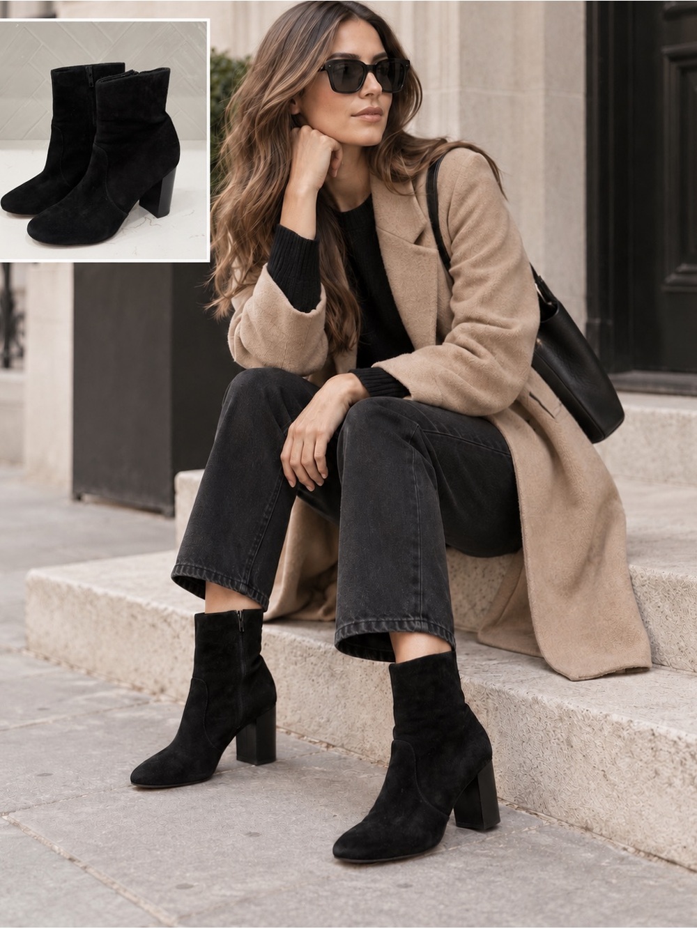 Vince Black Suede Block Heel Ankle Boots Quiet Luxury Capsule Wardrobe Classic